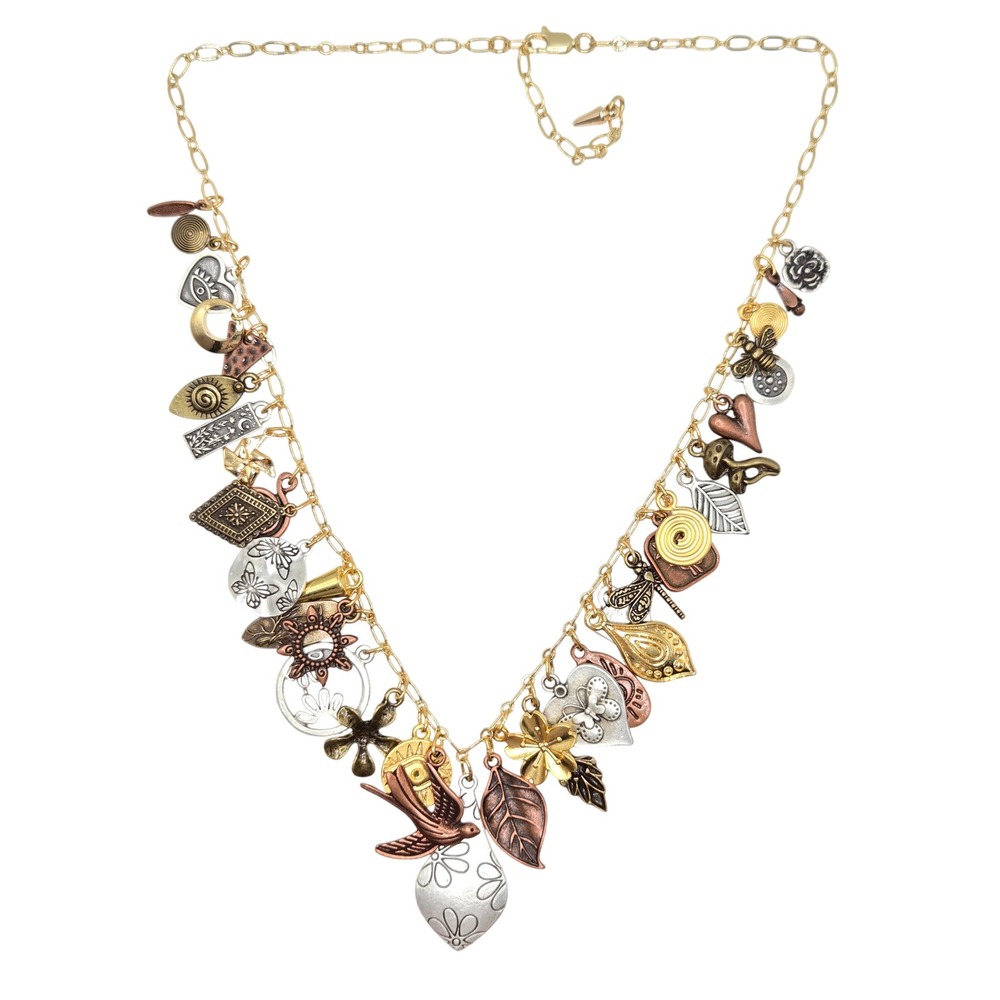 Handmade Mixed Metal Boho Charm Necklace Bird Leaf‎ Butterfly Statement Jewelry
